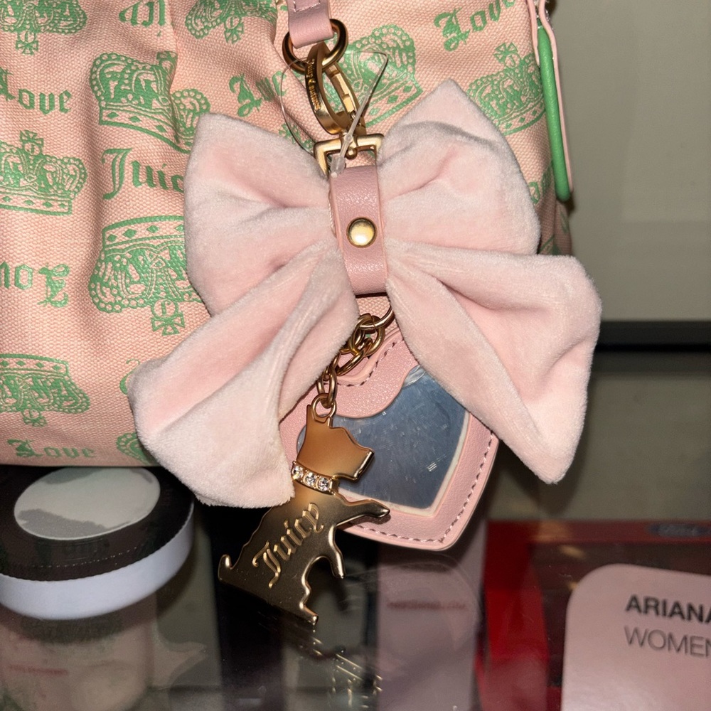 Juicy Couture Pink Shoulder Bag with Mint Crown Print - Picture 7 of 12